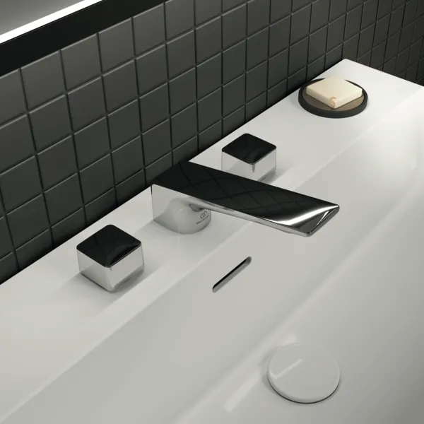 3-Loch-Waschtischarmatur Conca, mit Ablaufgarnitur, Ausladung 133mm, Brushed Gold 3-Loch-Waschtischarmatur Conca, mit Ablaufgarnitur, Ausladung 133mm, Brushed Gold