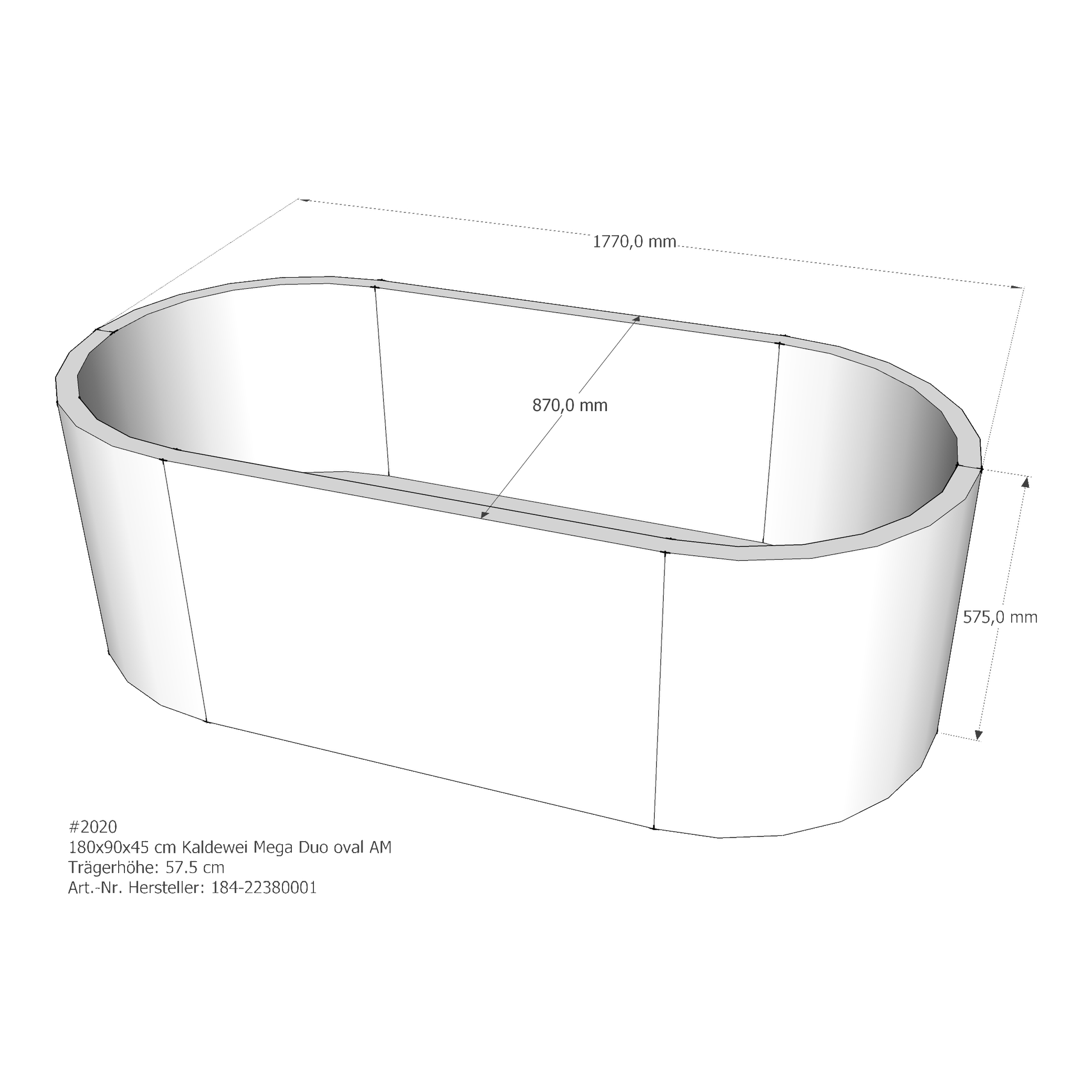 Wannenträger Kaldewei Mega Duo Oval 180x90x45 cm Oval AM