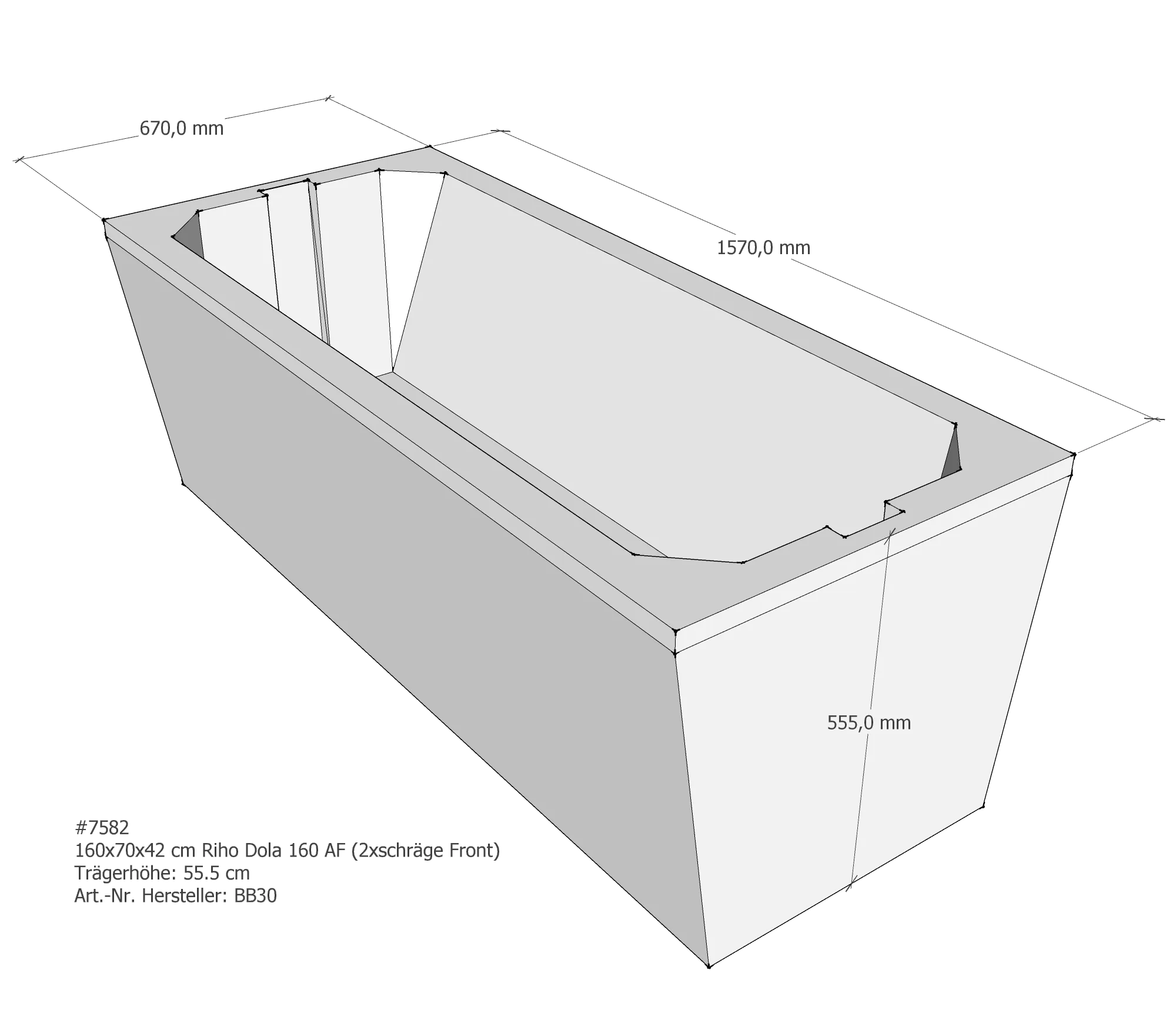 Badewannenträger für Riho Dola 160 × 70 × 42 cm