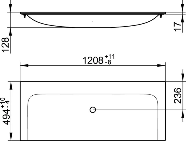 X-Line 33180311200 Keramik-Waschtisch ohne Hahnlochbohrung 1208 × 17 × 494 mm weiß