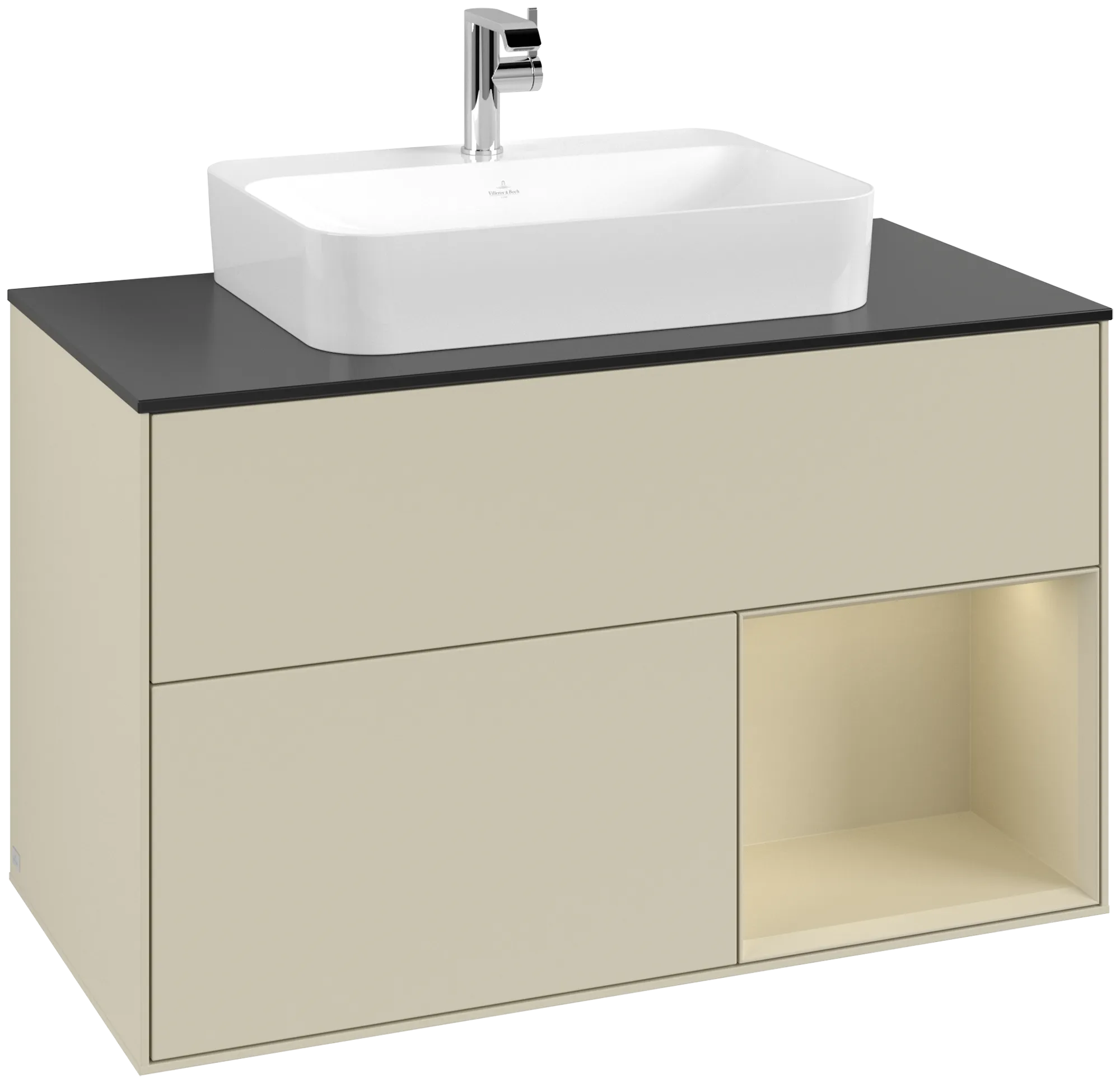 Villeroy & Boch Finion Waschbeckenunterschrank G37 1000x603x501mm Silk Grey Matt Lacquer/Glass Black Matt