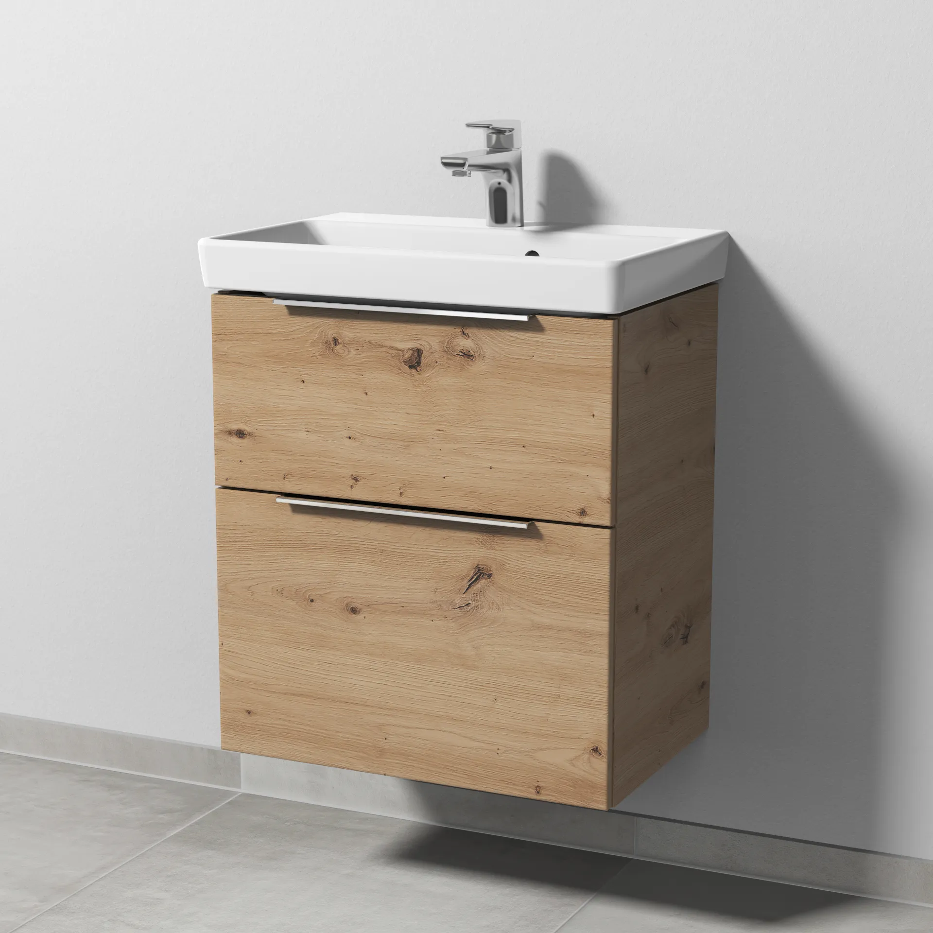 Sanipa Waschtischunterschrank „3way“ passend zu Keramik-Waschtische Avento von Villeroy & Boch 525 × 580 × 352 mm in Eiche Natural-Touch