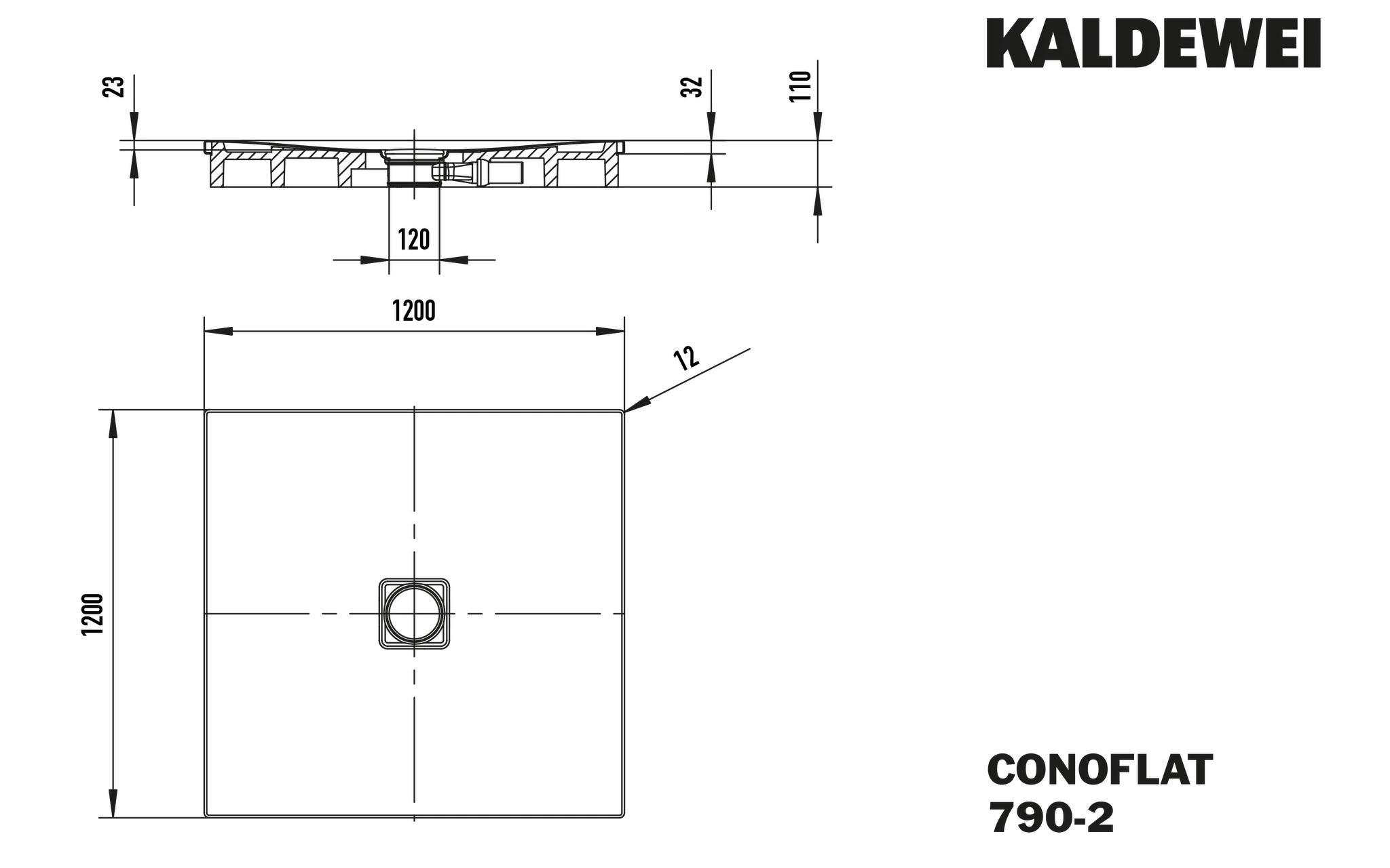 Kaldewei quadrat Duschwanne „Conoflat“ 120 × 120 cm in warm beige 20