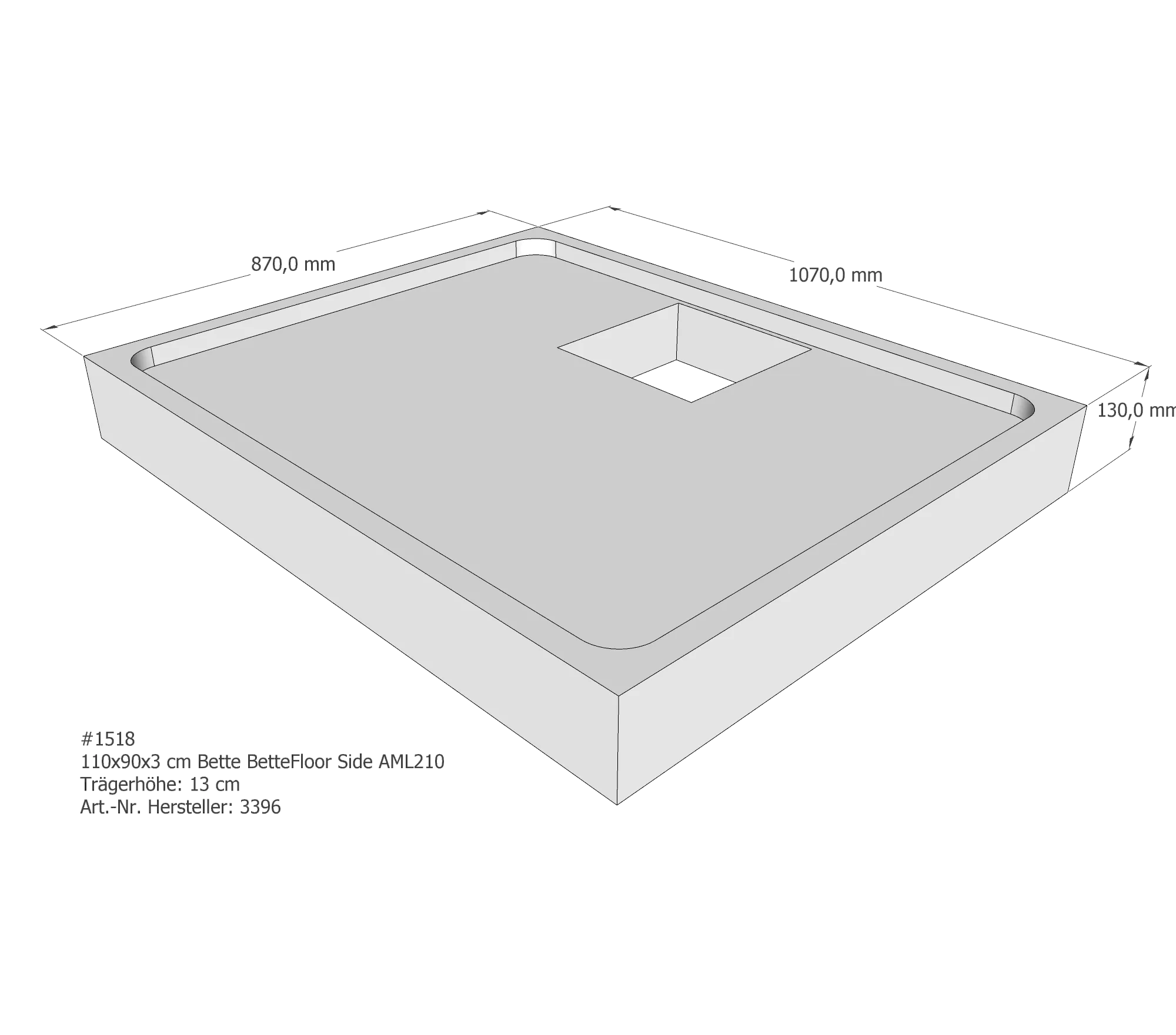 Duschwannenträger für Bette Floor Side 110 × 90 × 3 cm Breite: 90 cm / Länge: 110 cm Duschwannenträger für Bette Floor Side 110 × 90 × 3 cm Breite: 90 cm / Länge: 110 cm