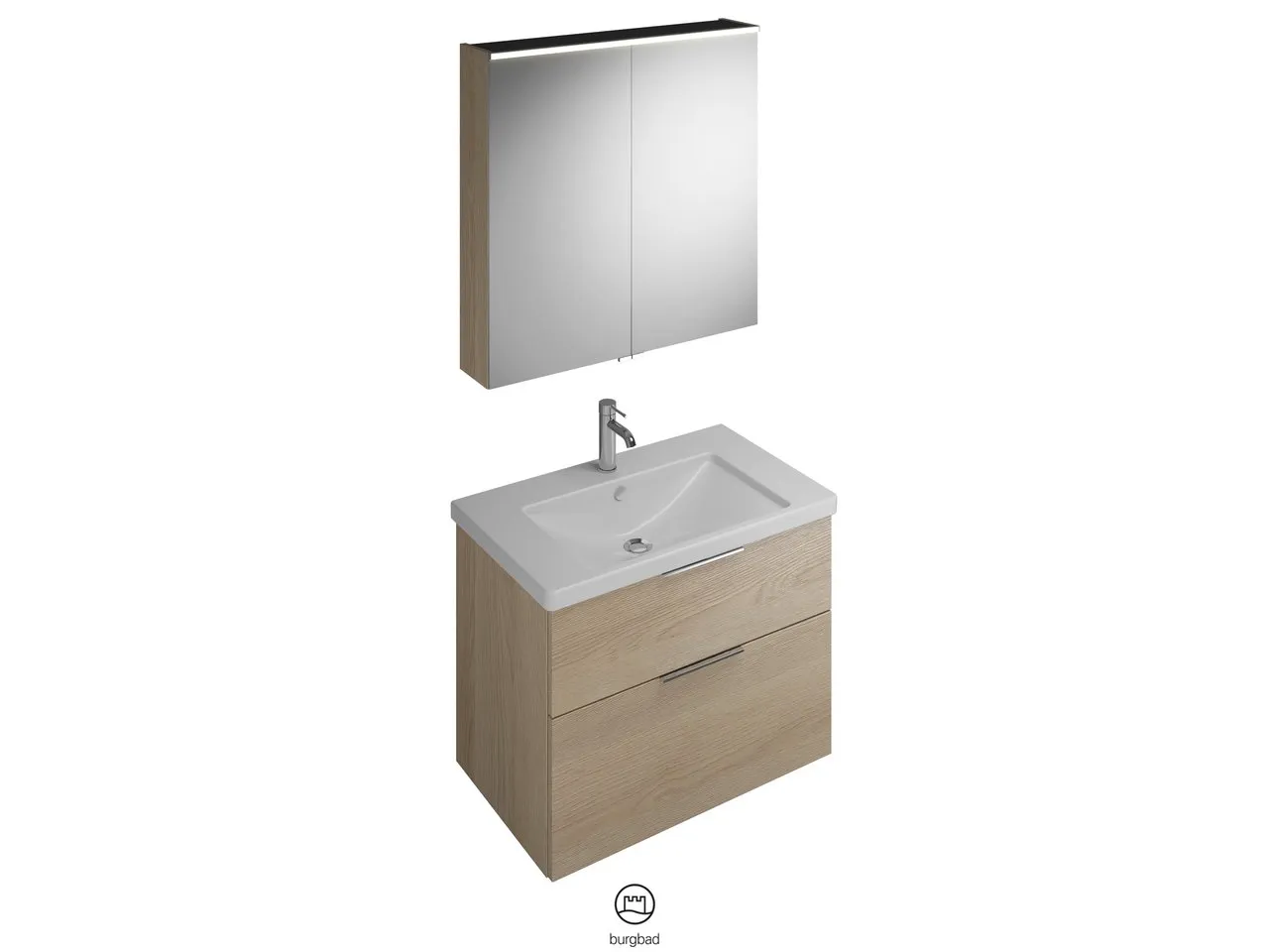burgbad Badmöbelset Keramik-Waschtisch inkl. Waschtischunterschrank und Spiegelschrank „Eqio“ 83 cm Griffleiste, Schwarz Matt, in Grau Hochglanz burgbad Badmöbelset Keramik-Waschtisch inkl. Waschtischunterschrank und Spiegelschrank „Eqio“ 83 cm Griffleiste, Schwarz Matt, in Grau Hochglanz