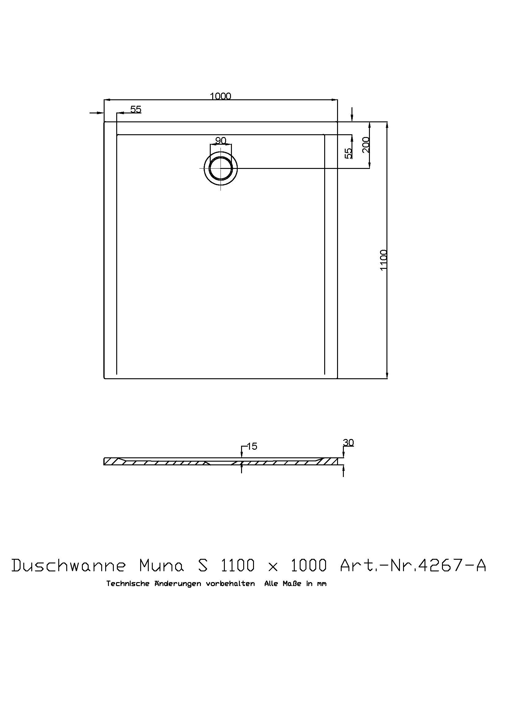 Duschwanne „Muna S“ Rechteck 110 × 100 cm in Weiß