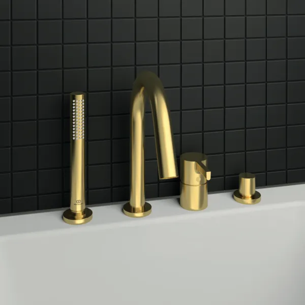 Ideal Standard Joy Armatur BC789A2, 4-Loch, Stab-Handbrause, Brushed Gold Ideal Standard Joy Armatur BC789A2, 4-Loch, Stab-Handbrause, Brushed Gold