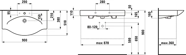 Waschtisch PALACE 510x900x165 1 Hahnloch mit Überlauf weiß Waschtisch PALACE 510x900x165 1 Hahnloch mit Überlauf weiß