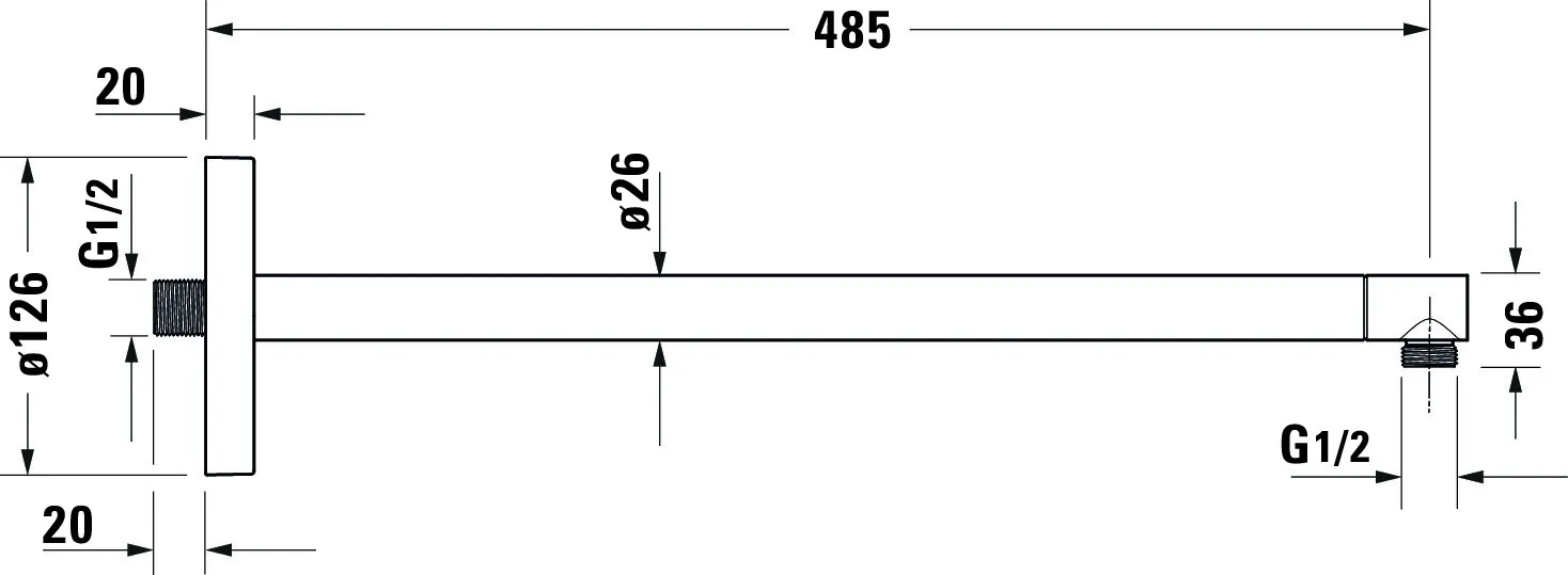 Duravit Brausearm L 485mm Wandmontage Rosette Rund Chrom Hochglanz Duravit Brausearm L 485mm Wandmontage Rosette Rund Chrom Hochglanz