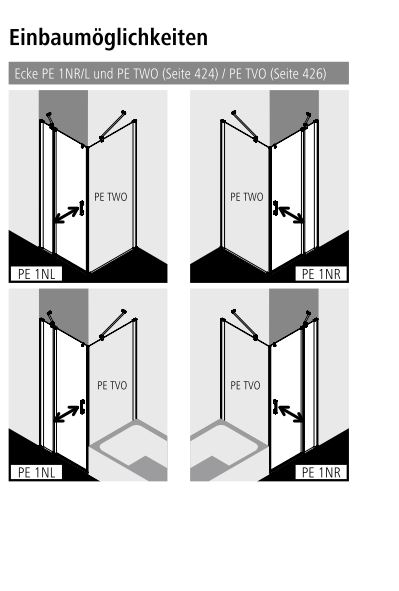 Kermi Duschtür Pendeltür 1-flügelig mit Festfeld rechts für Ecke „PEGA“ Glas Klar, BV: 1005 - 1030 mm GAK: 990 - 1015 mm WE: 1015 - 1040 mm H: 1850 mm