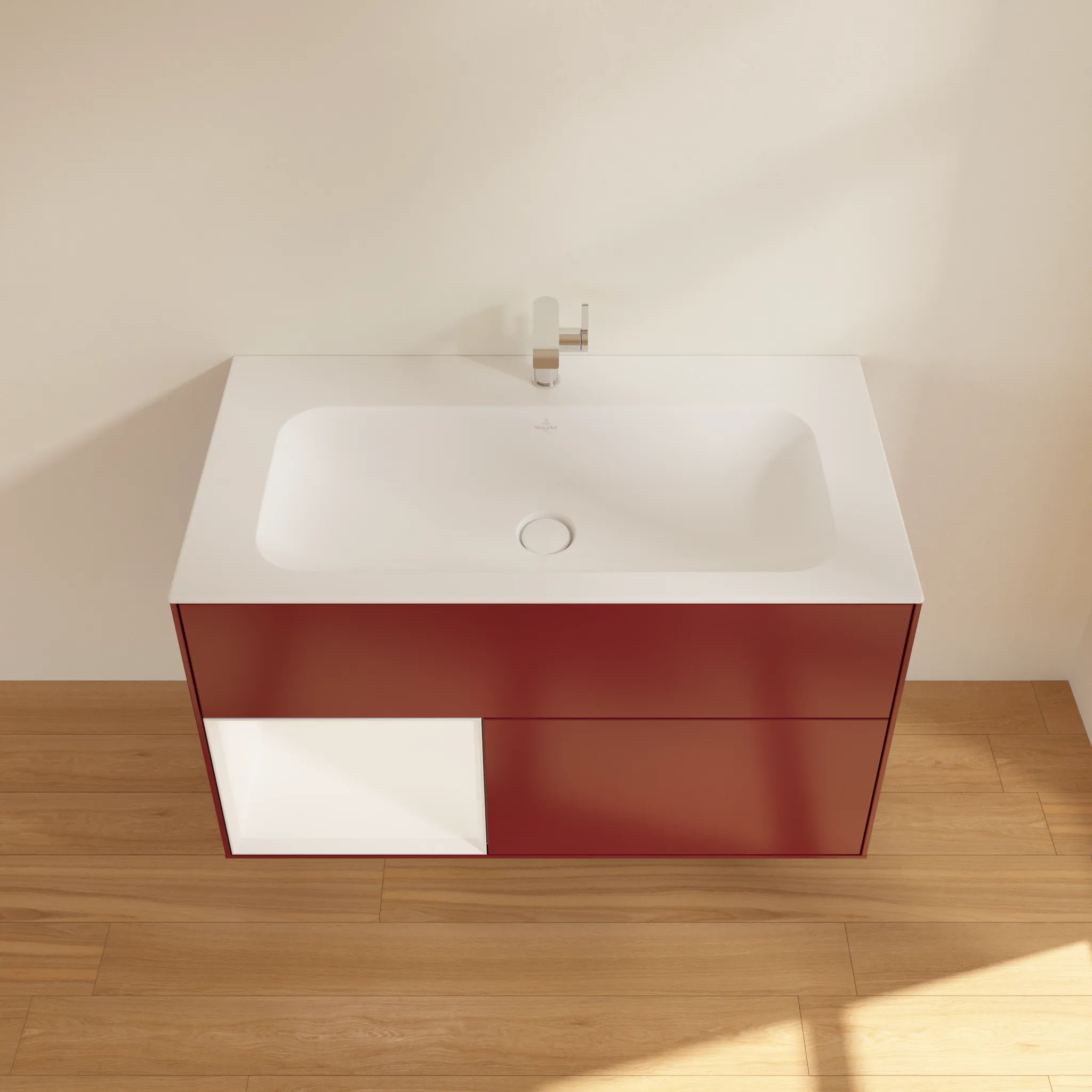 Villeroy & Boch Waschtischunterschrank „Finion“ für Schrankwaschtisch 996 × 591 × 498 mm Peony Matt Lacquer, für Becken mittig Villeroy & Boch Waschtischunterschrank „Finion“ für Schrankwaschtisch 996 × 591 × 498 mm Peony Matt Lacquer, für Becken mittig