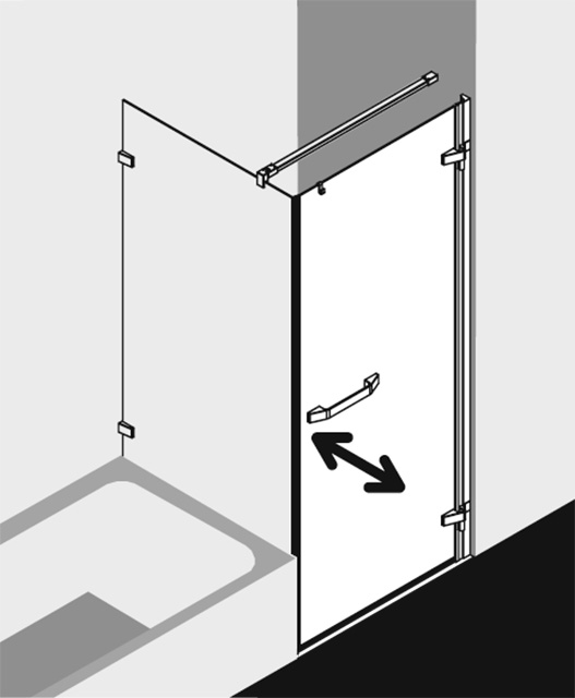 Kermi Duschtür Pendeltür 1-flügelig mit Beschlag und Wandprofil rechts für Ecke „TUSCA“ in BV: 975 - 995 mm GAK: 960 - 980 mm WE: 985 - 1005 mm H: 2000 mm
