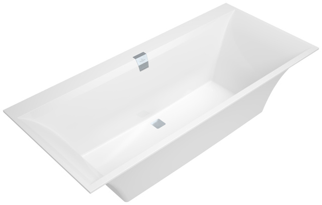 Villeroy & Boch Badewanne inkl. Wannenträger, Ab-& Überlaufgarnitur und Wasserzulauf „Squaro Edge 12“ rechteck 180 × 80 cm