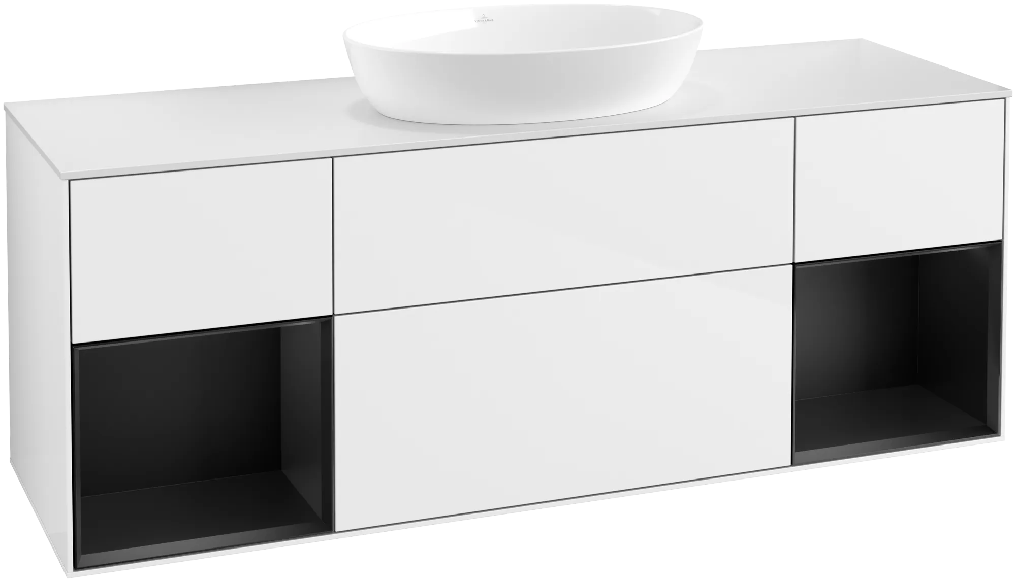 Villeroy & Boch Finion Waschbeckenunterschrank GD0 1600x603x501mm Glossy White Lacquer / Black Matt Lacquer / Glass White Matt