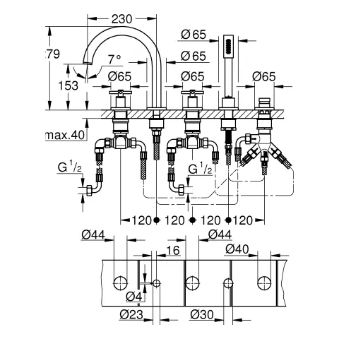 Grohe Atrio 5-Loch-Wannenkombination, hard graphite gebürstet Grohe Atrio 5-Loch-Wannenkombination, hard graphite gebürstet