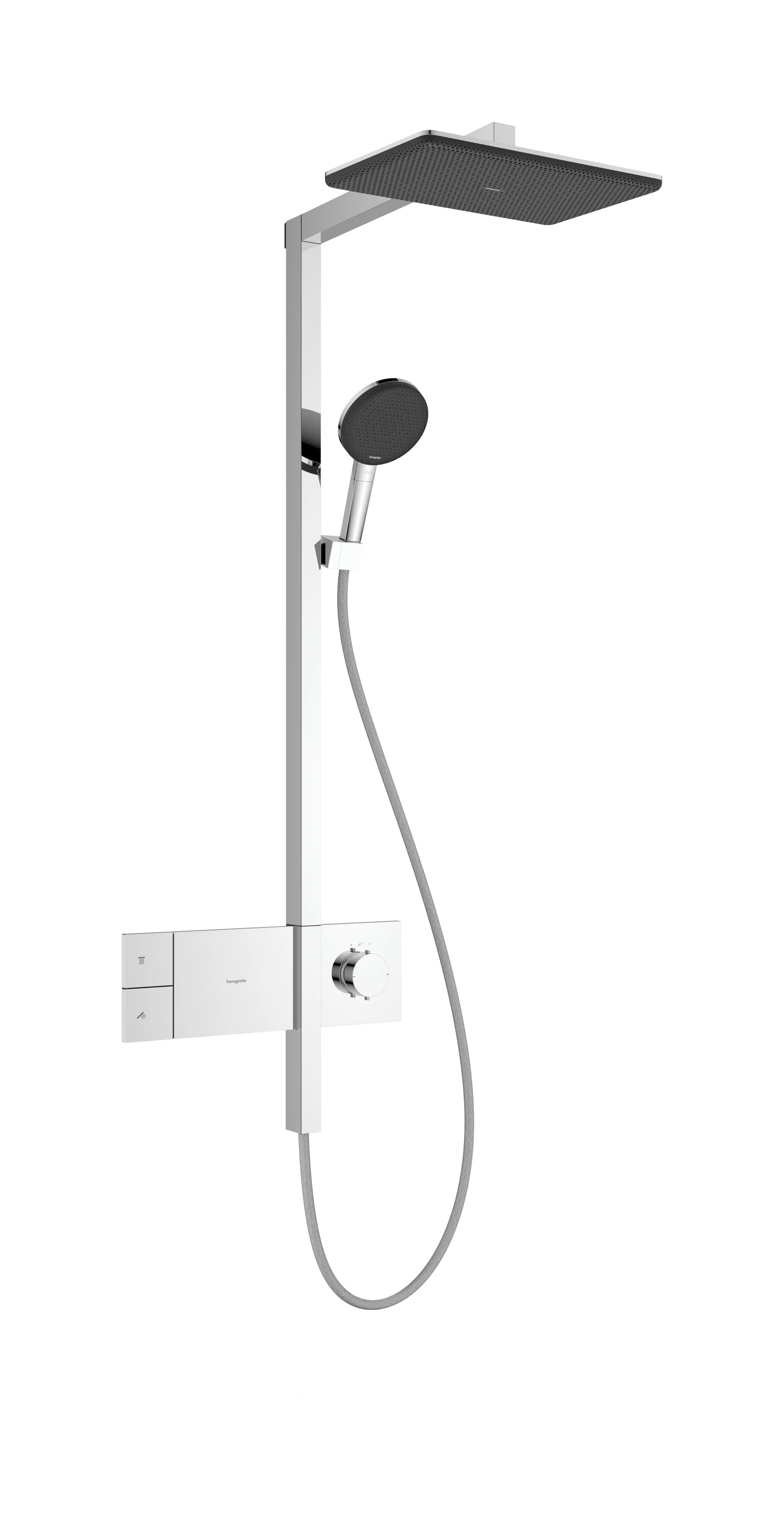 Hansgrohe Showerpipe Raindance Alive Q, Chrom, 210/340 1jet EcoSmart Thermostat, Aufputzinstallation, G 1/2, 150 ± 12 mm