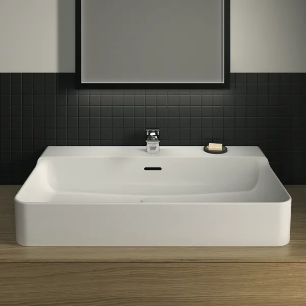 Waschbecken „Conca“ 80 × 45 × 16,5 cm, Hahnlochposition mittig in Weiß