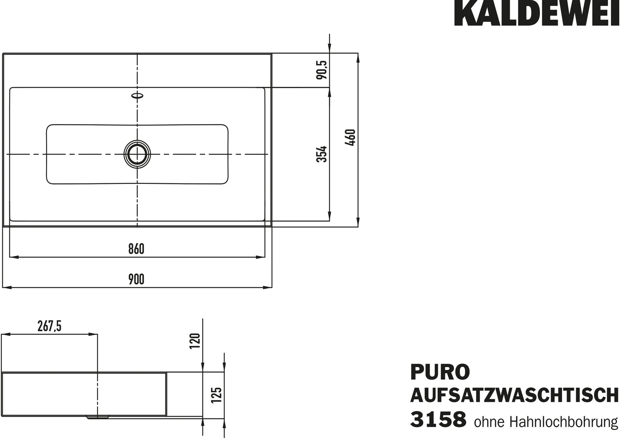Kaldewei Aufsatzwaschtisch PURO mit 1 Hahnlochbohrung und Überlauf, 900 x 460 mm in cool grey Kaldewei Aufsatzwaschtisch PURO mit 1 Hahnlochbohrung und Überlauf, 900 x 460 mm in cool grey