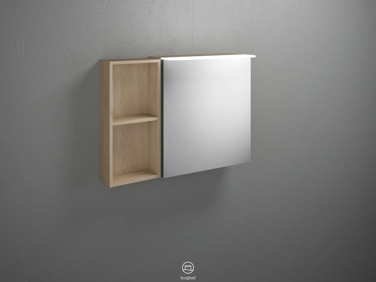 Burgbad Spiegelschrank Badu SFTW090, 310x900x665 mm, LED-Aufsatzleuchte 4200 K, Energieeffizienzklasse E