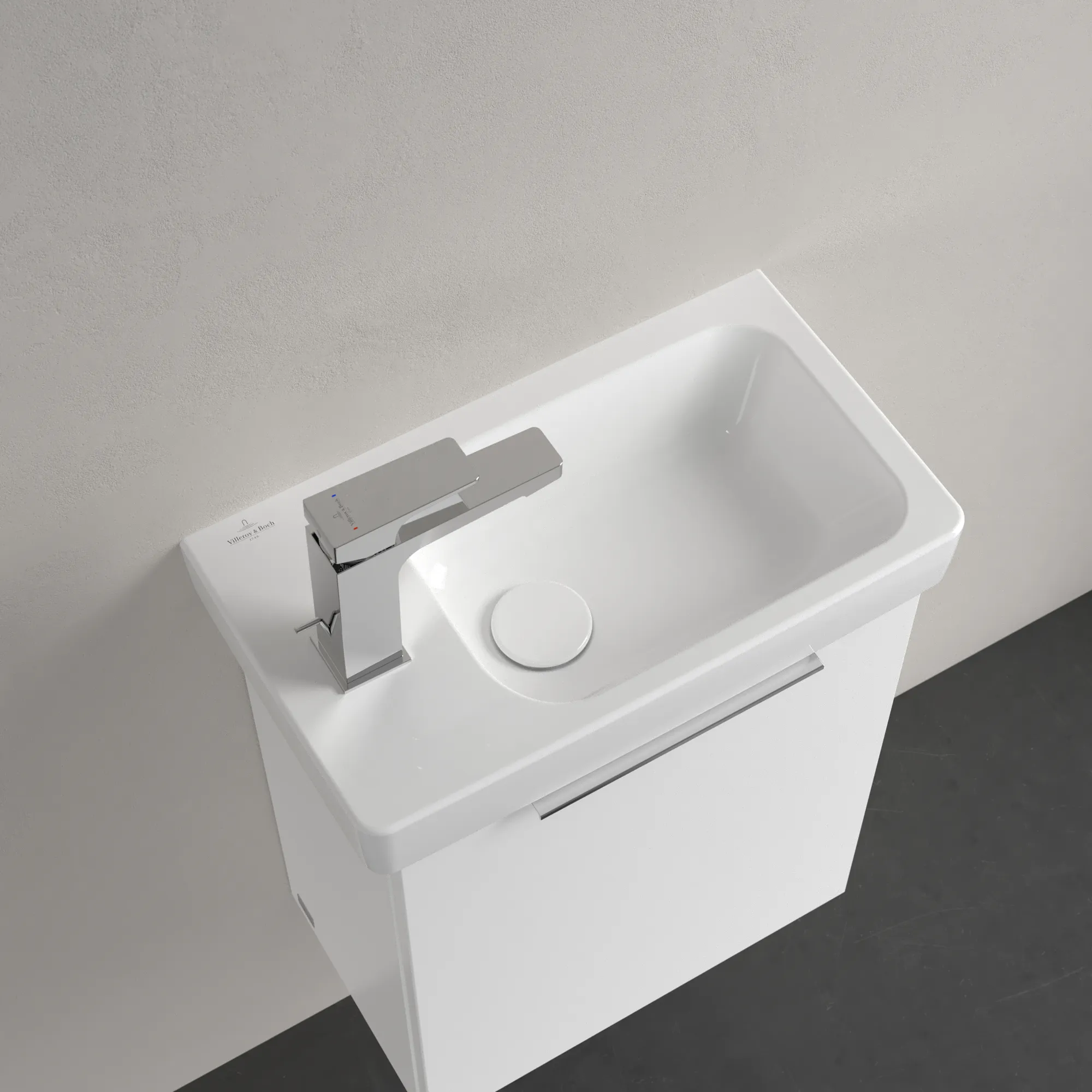 Villeroy & Boch Waschbecken „Architectura“ 480 × 275 × 138 mm, ohne Hahnlochbohrung, für Becken rechts in Weiß Alpin Villeroy & Boch Waschbecken „Architectura“ 480 × 275 × 138 mm, ohne Hahnlochbohrung, für Becken rechts in Weiß Alpin