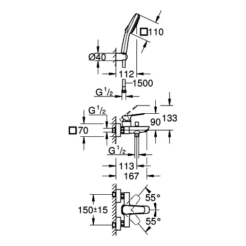 Grohe Cubeo Einhand-Wannenbatterie, Wandmontage, chrom Grohe Cubeo Einhand-Wannenbatterie, Wandmontage, chrom