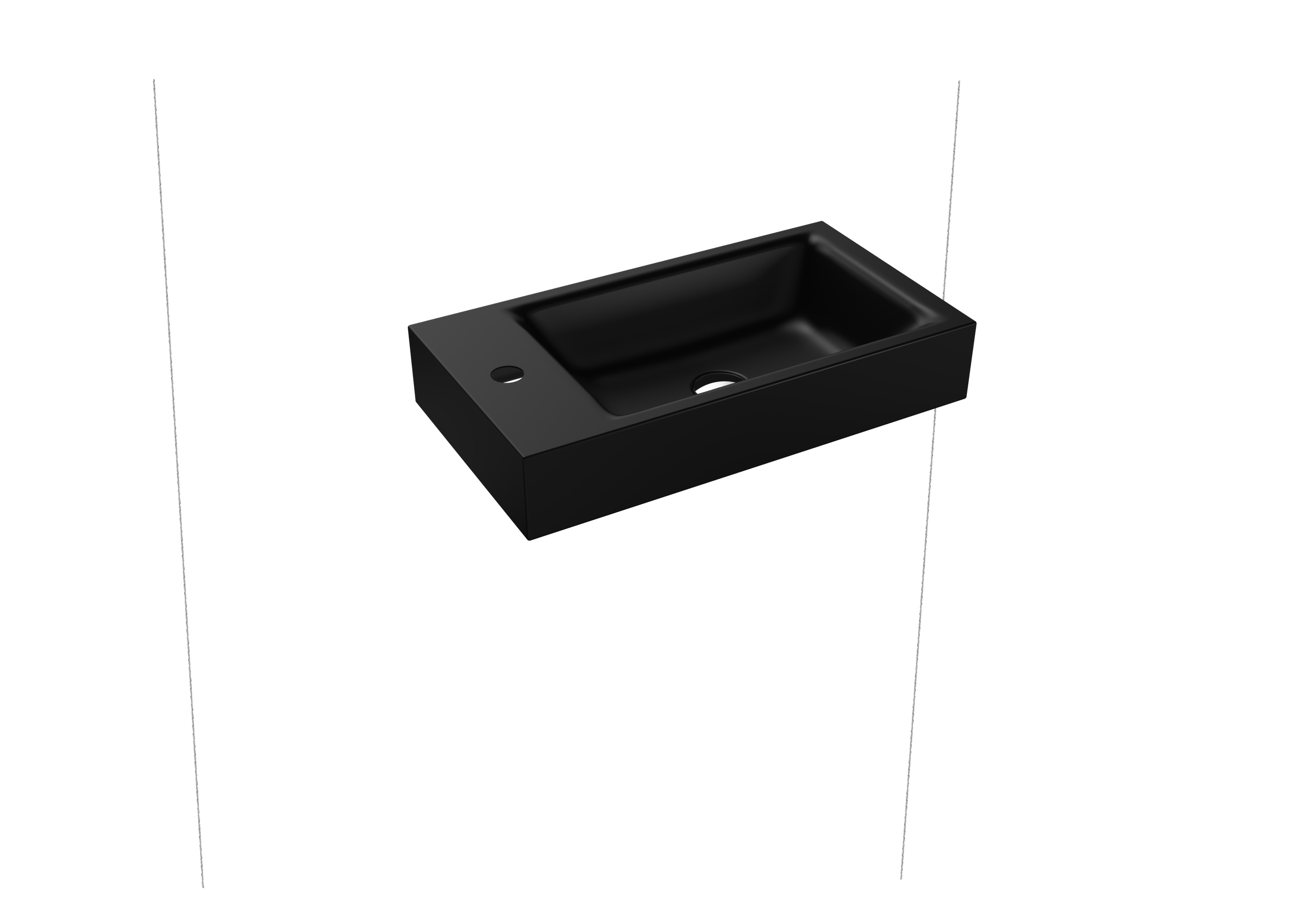 Handwaschtisch „Puro“ 55 × 30 cm, ohne Überlauf, rechts, mit Hahnlochbohrung in schwarz matt mit Perl-Effekt