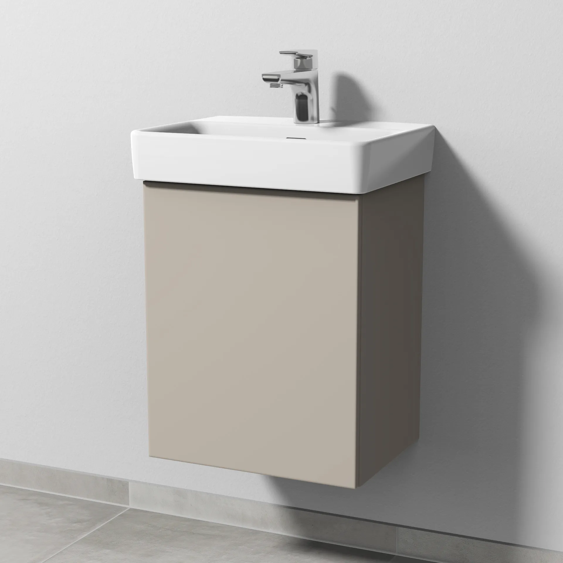 Sanipa Waschtischunterschrank „3way“ passend zu Keramik-Waschtische Pro S von 410 × 520 × 317 mm in Kaschmir (matt), Anschlag links