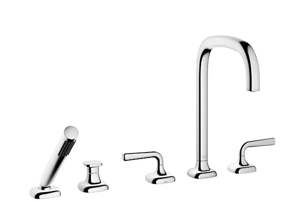 Dornbracht COYA Wannen-Fünflochbatterie, Dark Bronze gebürstet (PVD), Ausladung 220 mm, Armaturenhöhe 312 mm, Bohrungsdurchmesser 32 mm