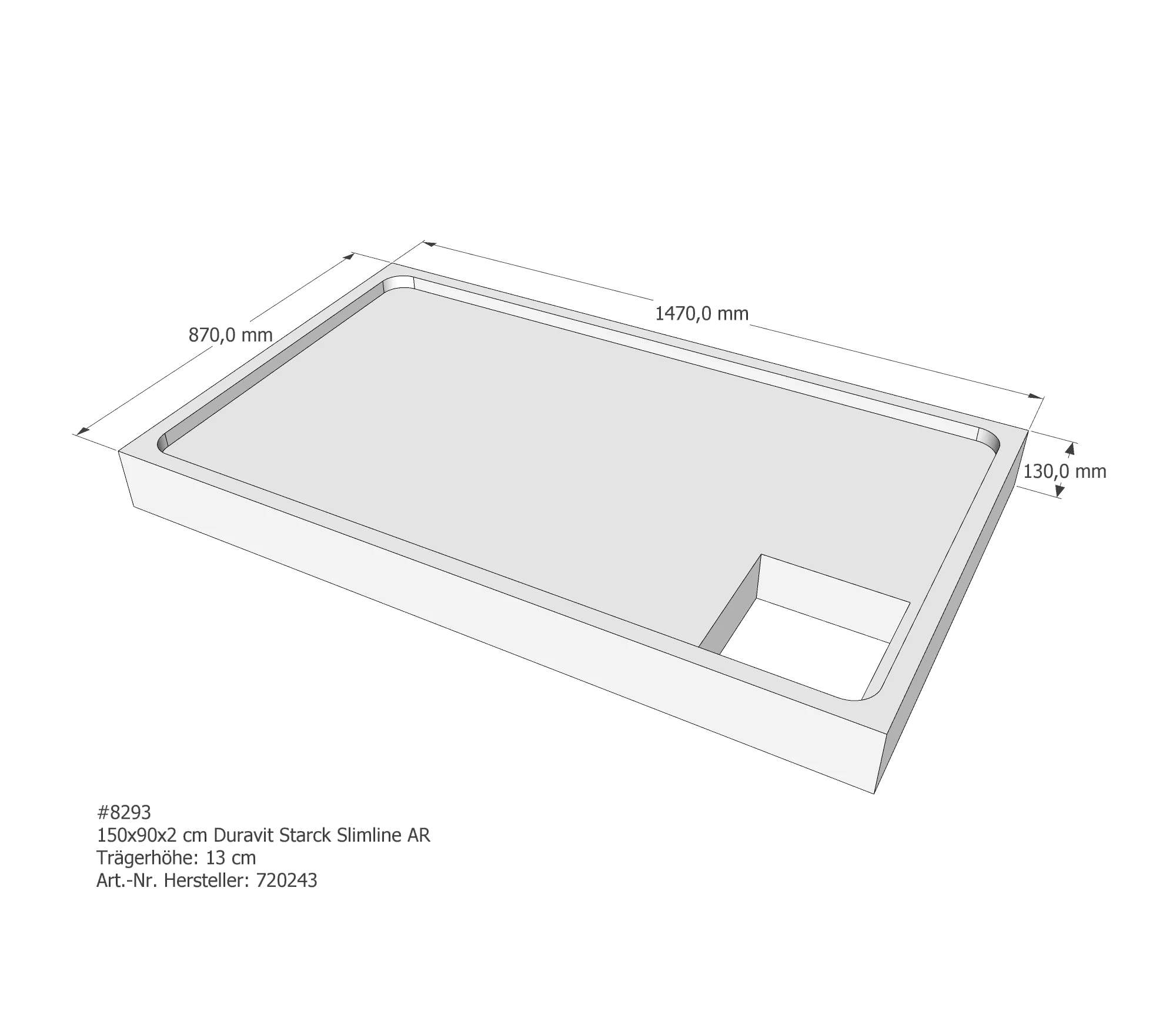 Duschwannenträger für Duravit Starck Slimline 150 × 90 × 2 cm Breite: 90 cm / Länge: 150 cm