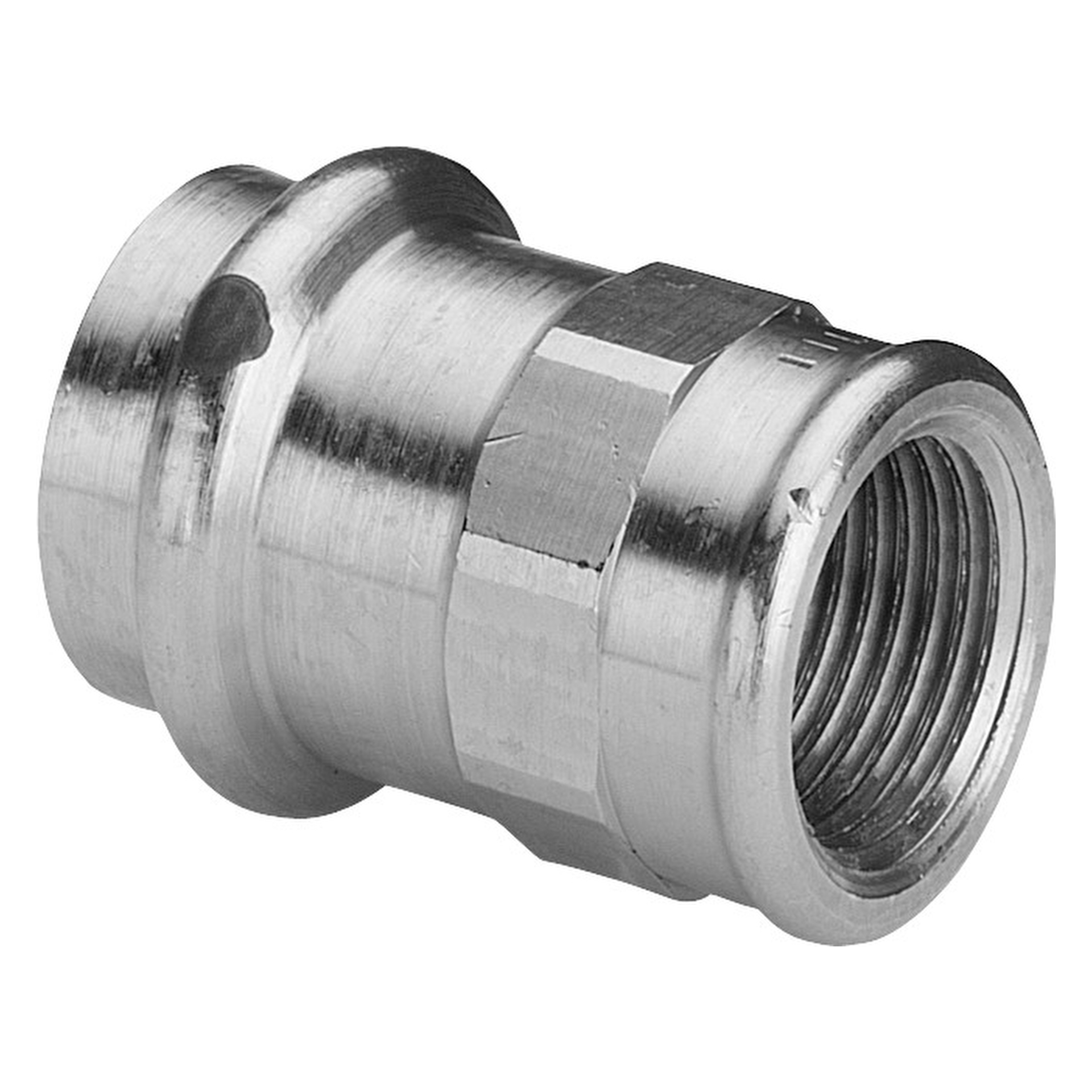 „Sanpress“ Übergangsstück mit 1 Muffe und Innengewinde 28 mm × 1/2″ „Sanpress“ Übergangsstück mit 1 Muffe und Innengewinde 28 mm × 1/2″