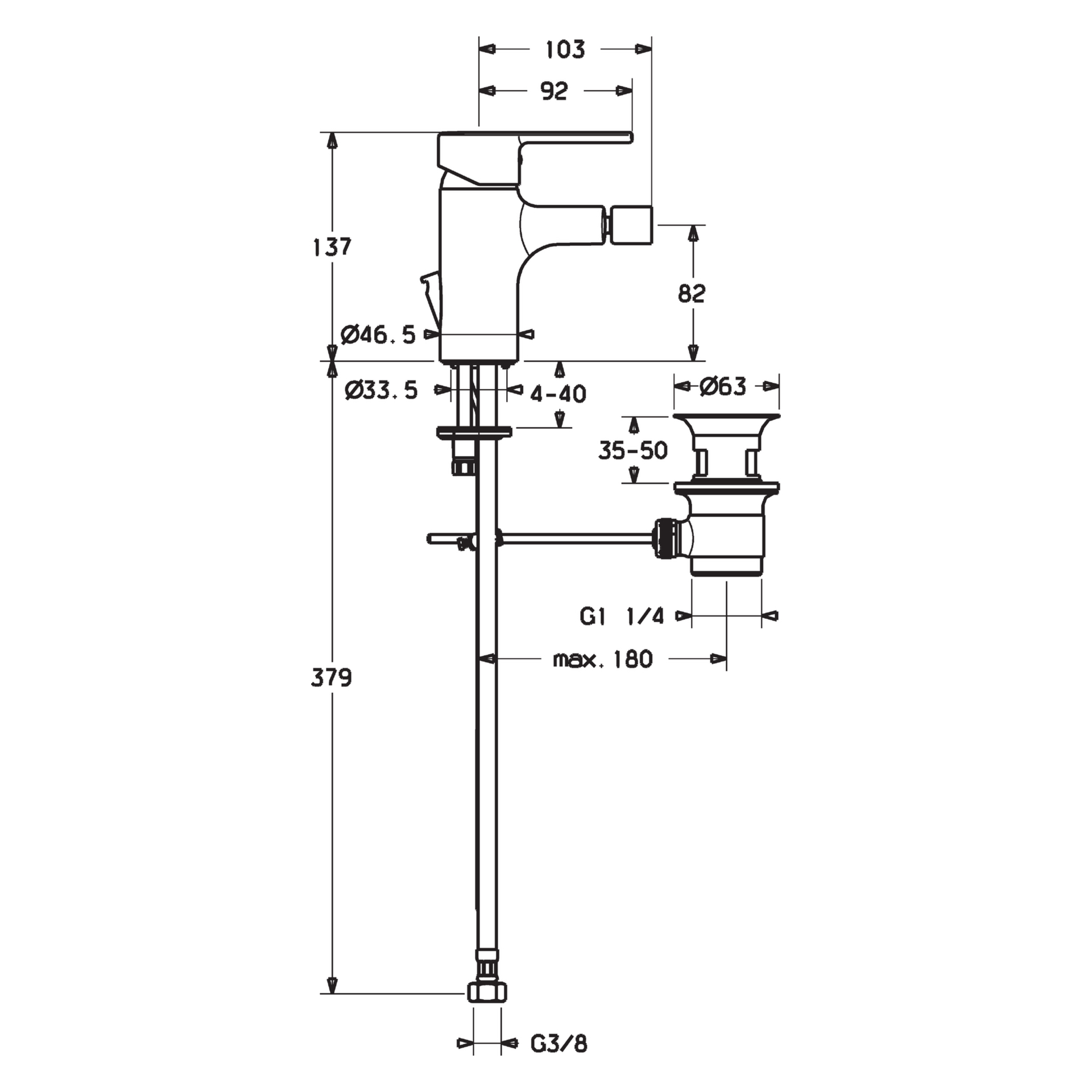 Einhebelmischer Bidetbatterie RONDA 0306 Zugstangenablaufgarnitur Ausladung 103 mm DN15 Chrom Einhebelmischer Bidetbatterie RONDA 0306 Zugstangenablaufgarnitur Ausladung 103 mm DN15 Chrom