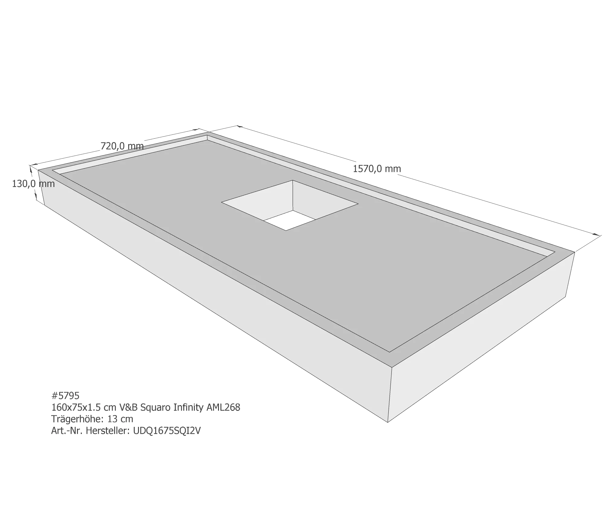 Duschwannenträger passend für Villeroy & Boch Squaro Infinity 160 × 75 × 1,5 cm