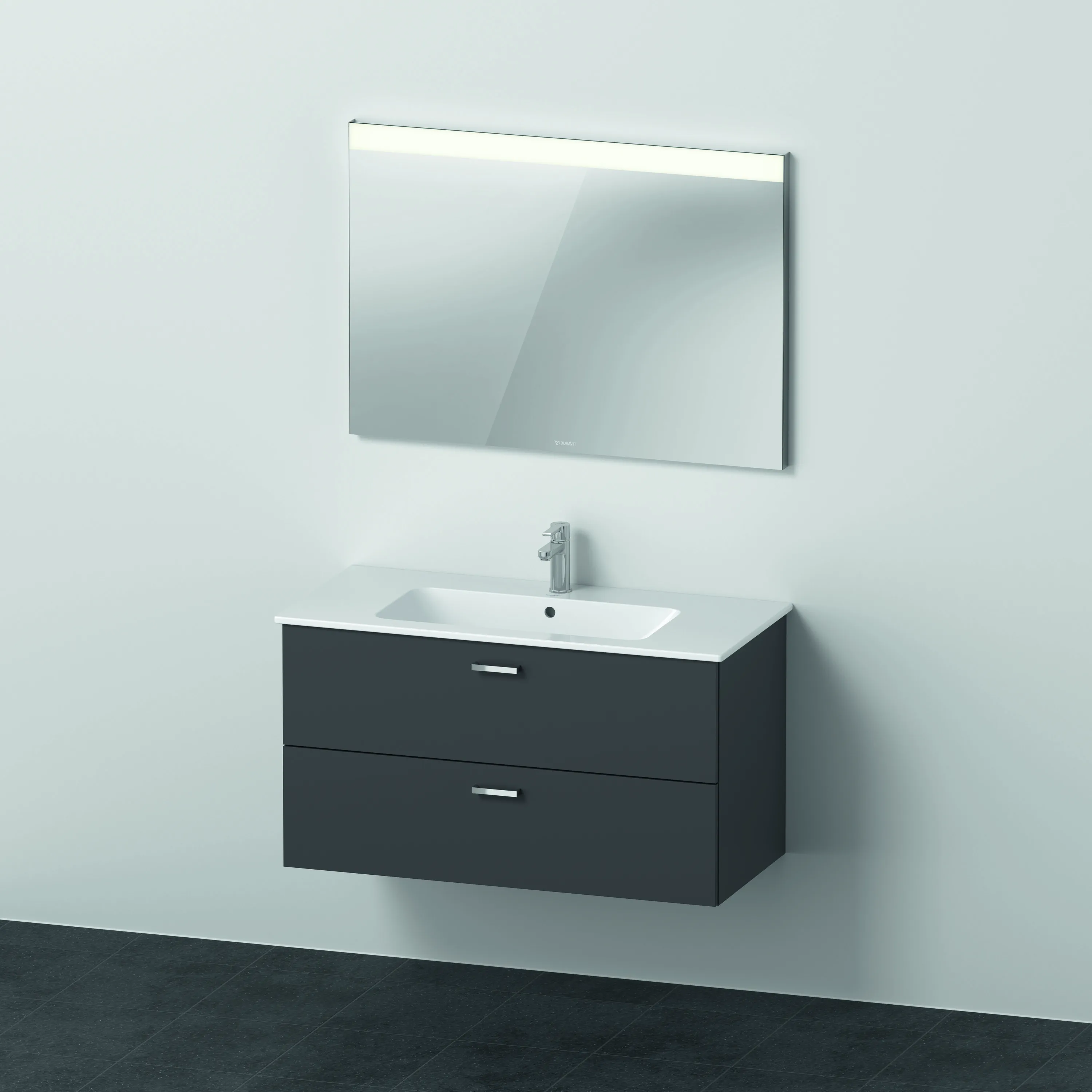 Duravit Waschtischunterschrank mit Waschtischunterbau und Spiegel „XBase“ 103 × 200 × 49 cm in Graphit Matt