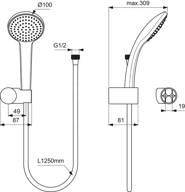 Handbrause-Set Idealrain 1-Funktionshandbrause, Durchmesser:100mm Chrom Handbrause-Set Idealrain 1-Funktionshandbrause, Durchmesser:100mm Chrom