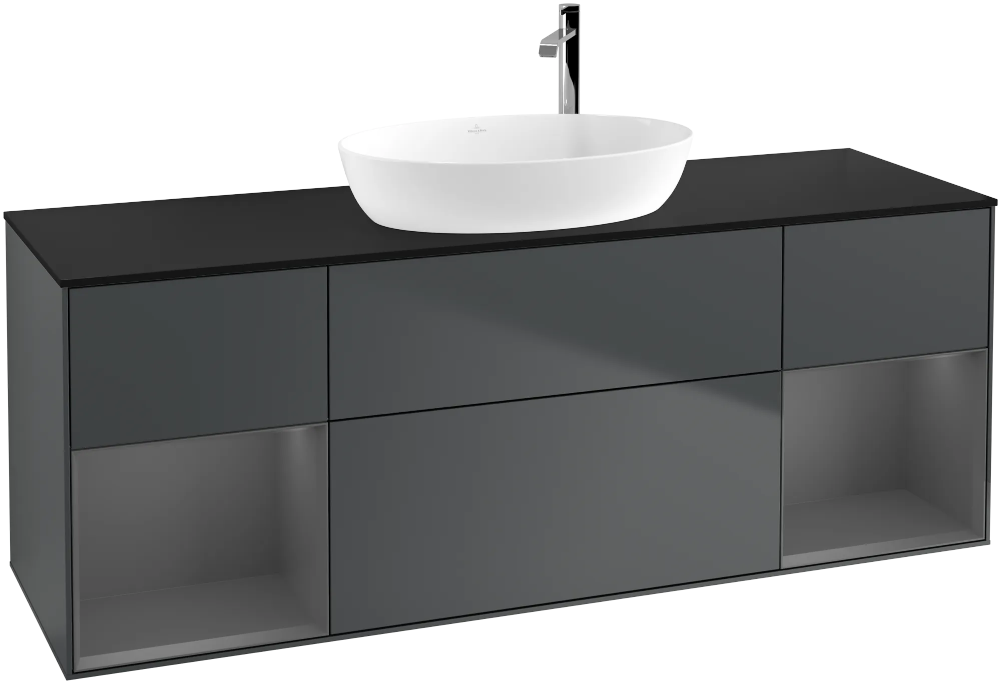 Villeroy & Boch Finion Waschbeckenunterschrank F98, 1600 x 603 x 501 mm, Midnight Blue Matt Lacquer / Anthracite Matt Lacquer / Glass Black Matt