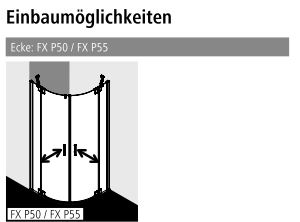 Kermi Duschdesign Viertelkreis-Duschkabine mit Pendeltüren mit Festfeldern für ungleichschenklige Wannen „FILIA XP“ BV: 875 - 975 mm GAK: 860 - 885 mm WE: 885 - 910/985 - 1010 mm H: 200