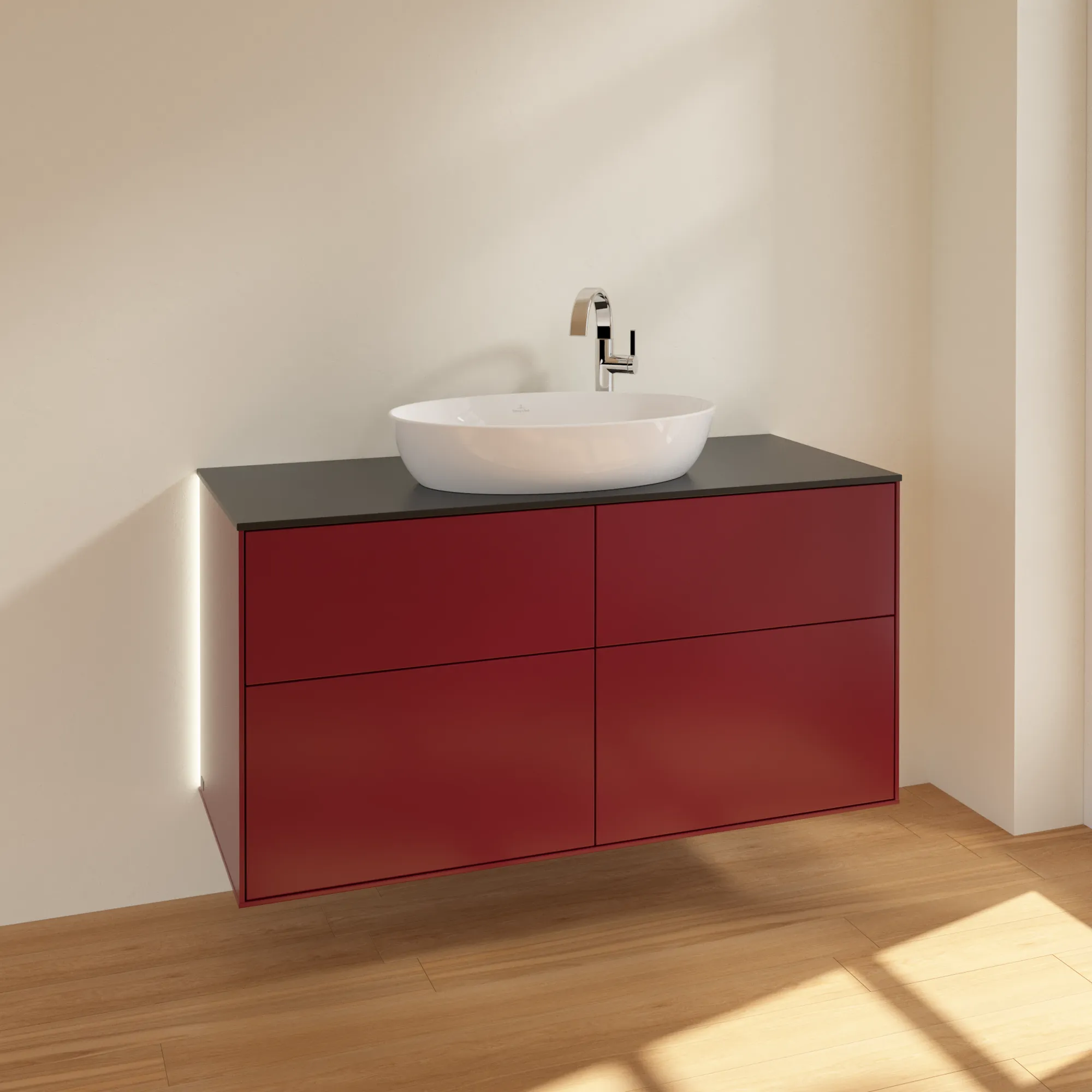 Villeroy & Boch Waschtischunterschrank „Finion“ für Schrankwaschtisch 1200 × 603 × 501 mm Peony Matt Lacquer, mit Hahnlochbohrung, für Becken mittig
