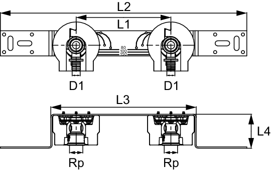 TECEflex Montageeinheit 153 mit Wandscheiben, Dimension 16 × Rp 1/2″, Si-Bronze mit Schalldämmboxen speziell für die Verwendung der Seal System Dichthülse