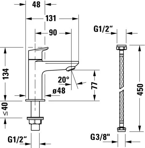 Wave Standventil Brz Gebürstet 48x134x131 Ausla.: 90 Strhlfo. EC