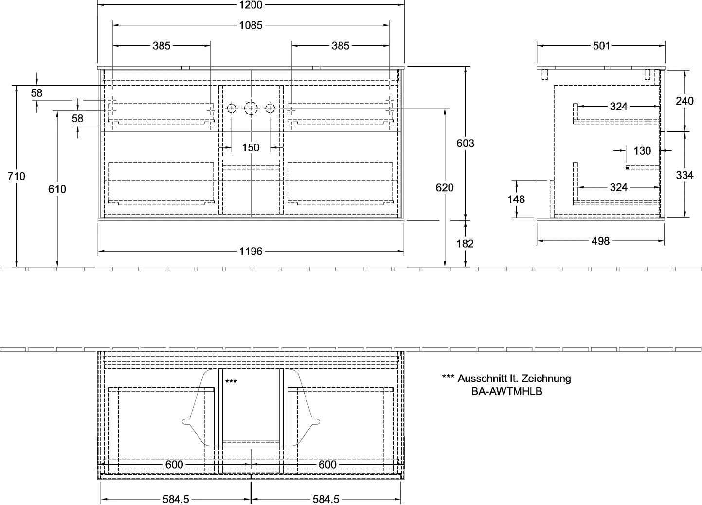 Villeroy & Boch Waschtischunterschrank „Finion“ für Schrankwaschtisch 1200 × 603 × 501 mm Glossy White Lacquer, für Becken mittig