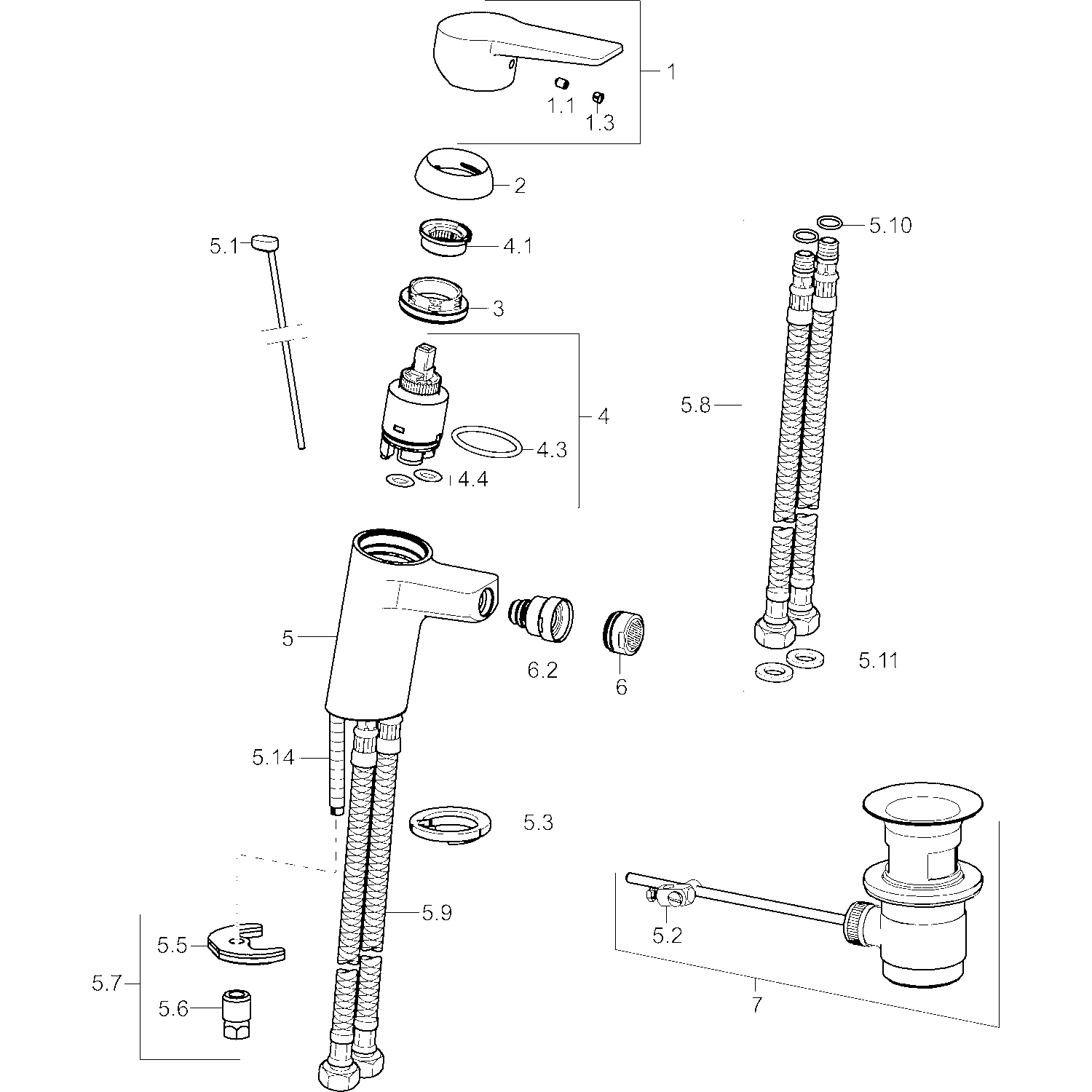 HA Einhebelmischer Bidetbatterie HANSATWIST 0906 Zugstangenablaufgarnitur Ausladung 112 mm DN15 Chrom