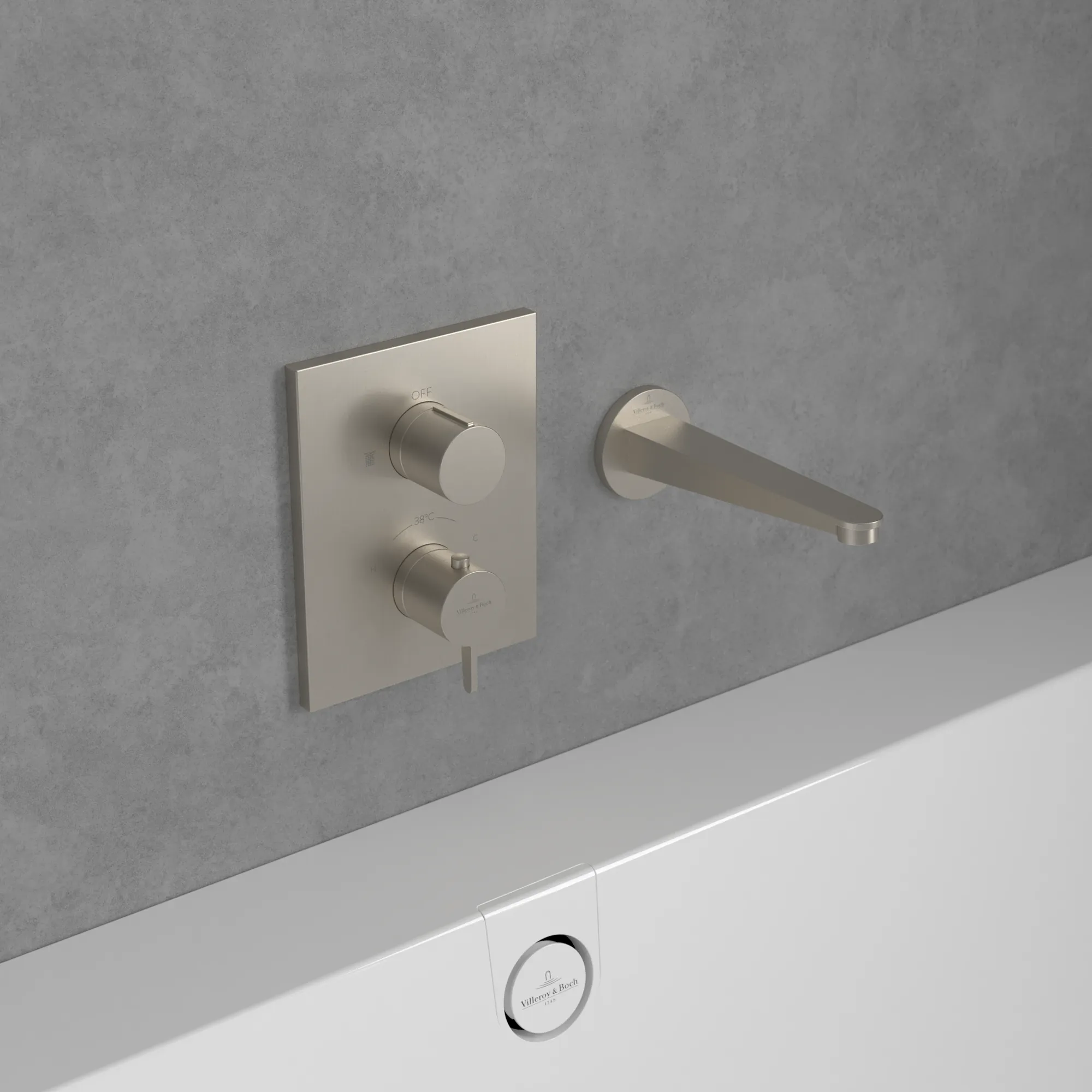 Zweihand-Unterputz-Armatur „Conum“ 12,4 cm in Brushed Nickel Matt Zweihand-Unterputz-Armatur „Conum“ 12,4 cm in Brushed Nickel Matt