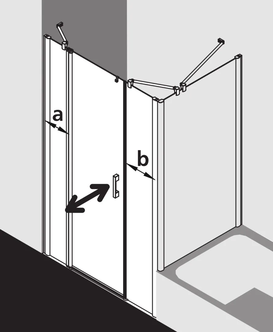 Kermi Duschtür Pendeltür 1-flügelig links mit Festfeldern für Nische und Ecke „PEGA“ Glas Klar, Profile Silber Hochglanz, BV: 950 - 1000 mm GAK: 950 - 975 mm WE: 950 - 1000 mm H: 1850 mm