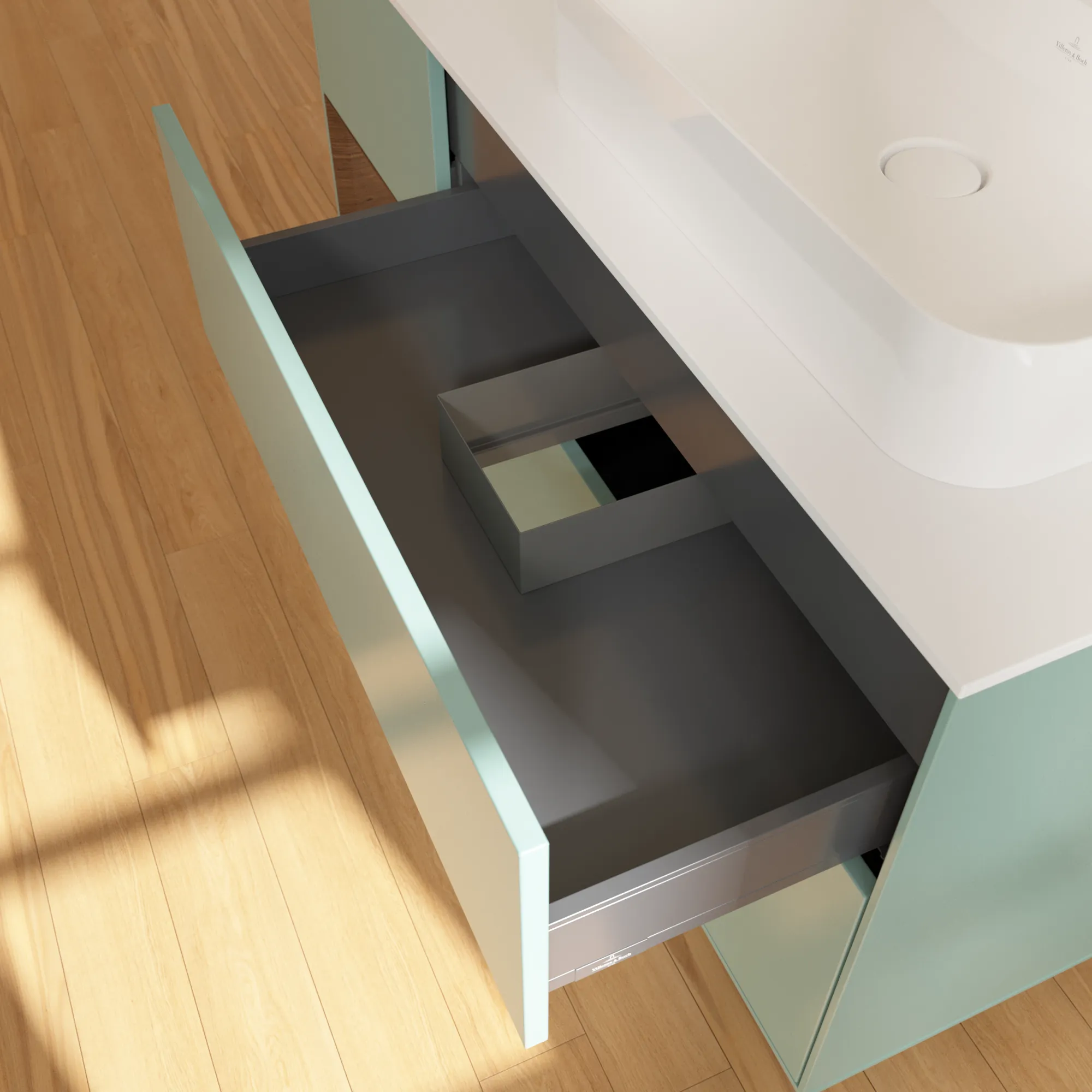 Villeroy & Boch Waschtischunterschrank „Finion“ für Schrankwaschtisch 1200 × 603 × 501 mm Olive Matt Lacquer, für Becken rechts Villeroy & Boch Waschtischunterschrank „Finion“ für Schrankwaschtisch 1200 × 603 × 501 mm Olive Matt Lacquer, für Becken rechts