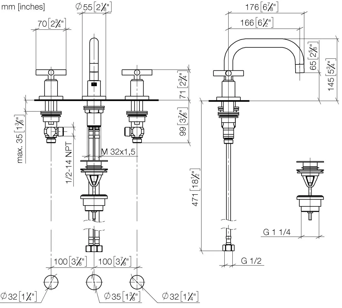 Waschtisch-Dreilochbatterie mit Ablaufgarnitur TARA Chrom 20705892 Waschtisch-Dreilochbatterie mit Ablaufgarnitur TARA Chrom 20705892