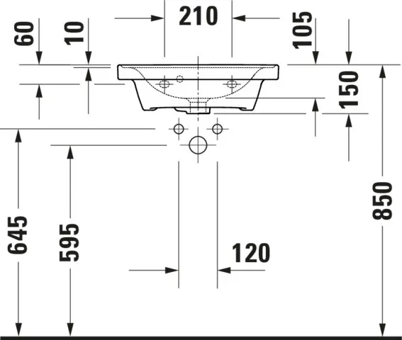 Wandwaschtisch „D-Neo“, mit Überlauf, Hahnlochposition mittig Wandwaschtisch „D-Neo“, mit Überlauf, Hahnlochposition mittig