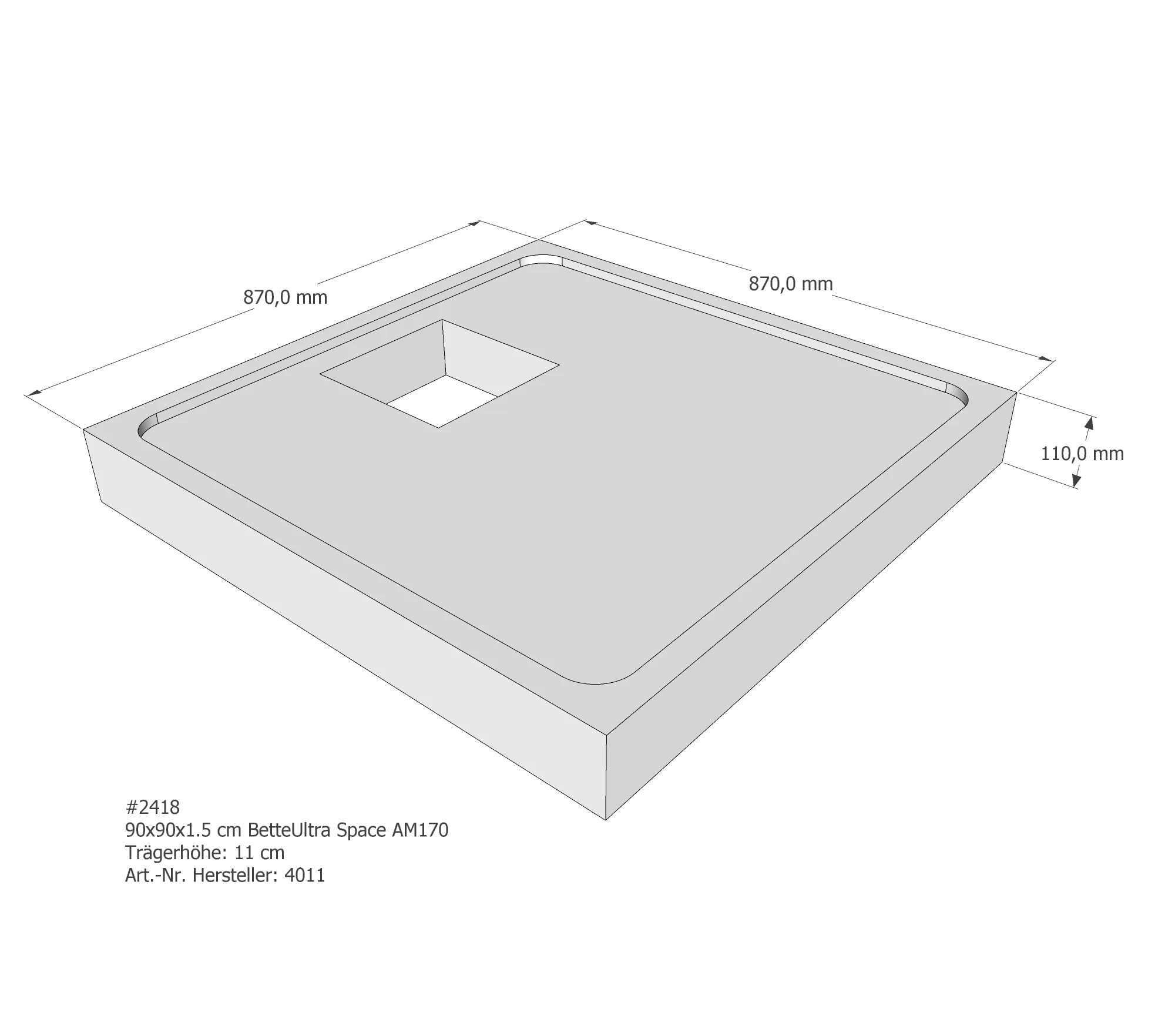 Duschwannenträger passend für Bette 90 × 90 × 1,5 cm Duschwannenträger passend für Bette 90 × 90 × 1,5 cm