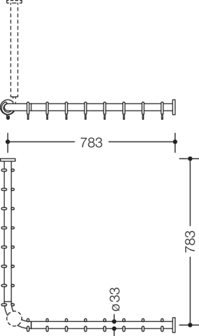 HEWI Duschvorhangstange „Serie 801“ 81,8 × 81,8 cm HEWI Duschvorhangstange „Serie 801“ 81,8 × 81,8 cm