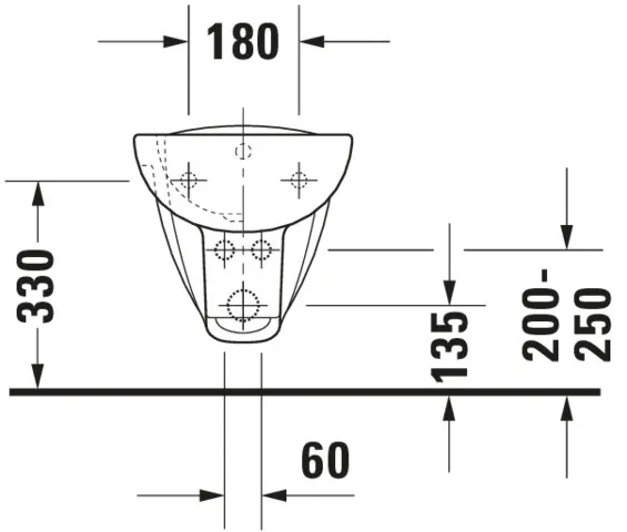 Duravit Wand-Bidet „D-Code“, Befestigung sichtbar, mit Hahnlochbank 54,5 × 35,5 × 54,5 × 35 cm