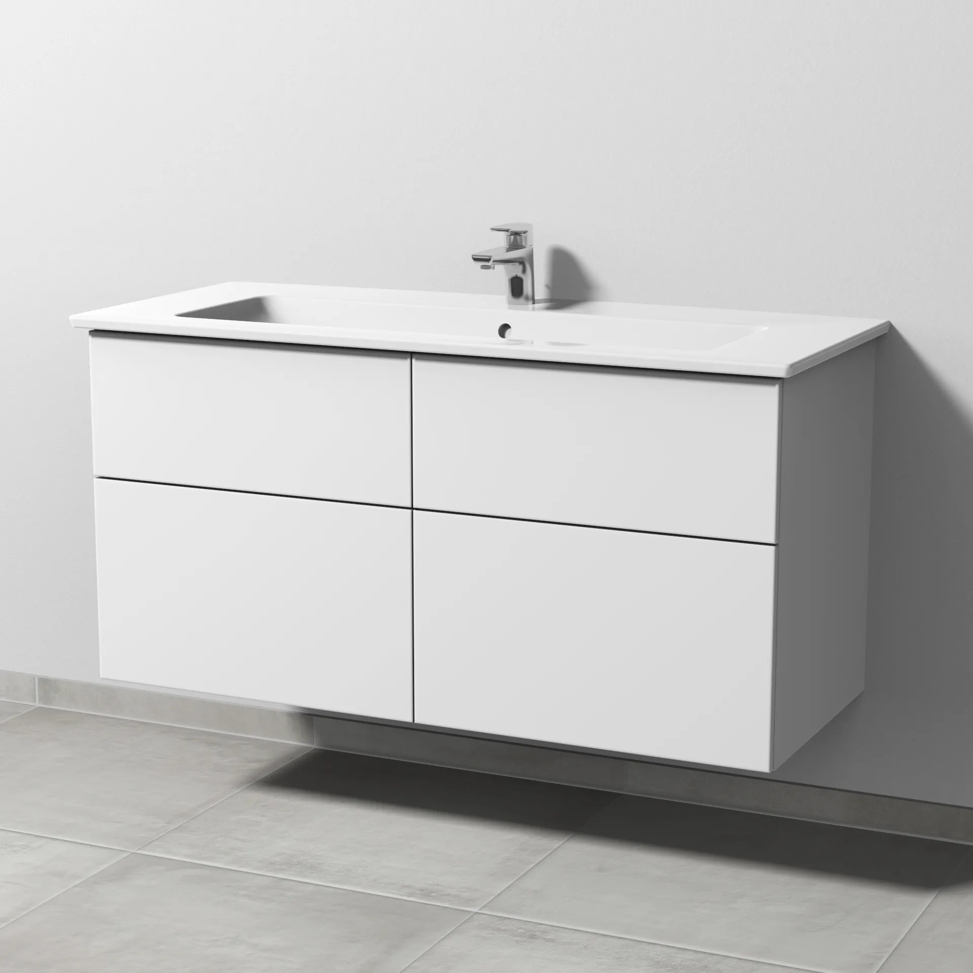 Keramik-Waschtisch-Set mit Waschtischunterschrank „3way“ 115,5 × 47,7 × 59,1 cm in Weiß-Soft, mit Hahnlochbohrung, Becken mittig